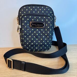 Marc Jacobs Quilted Nylon Crossbody Bag Black Green Polka Dot Camera Bag
